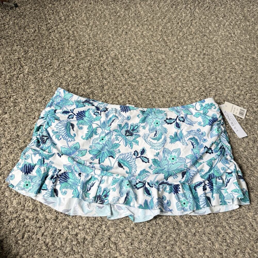 La Blanca 22W Plus Tranquility Palm Skirted Swim Bottom White Aquamarine NEW - Picture 2 of 5